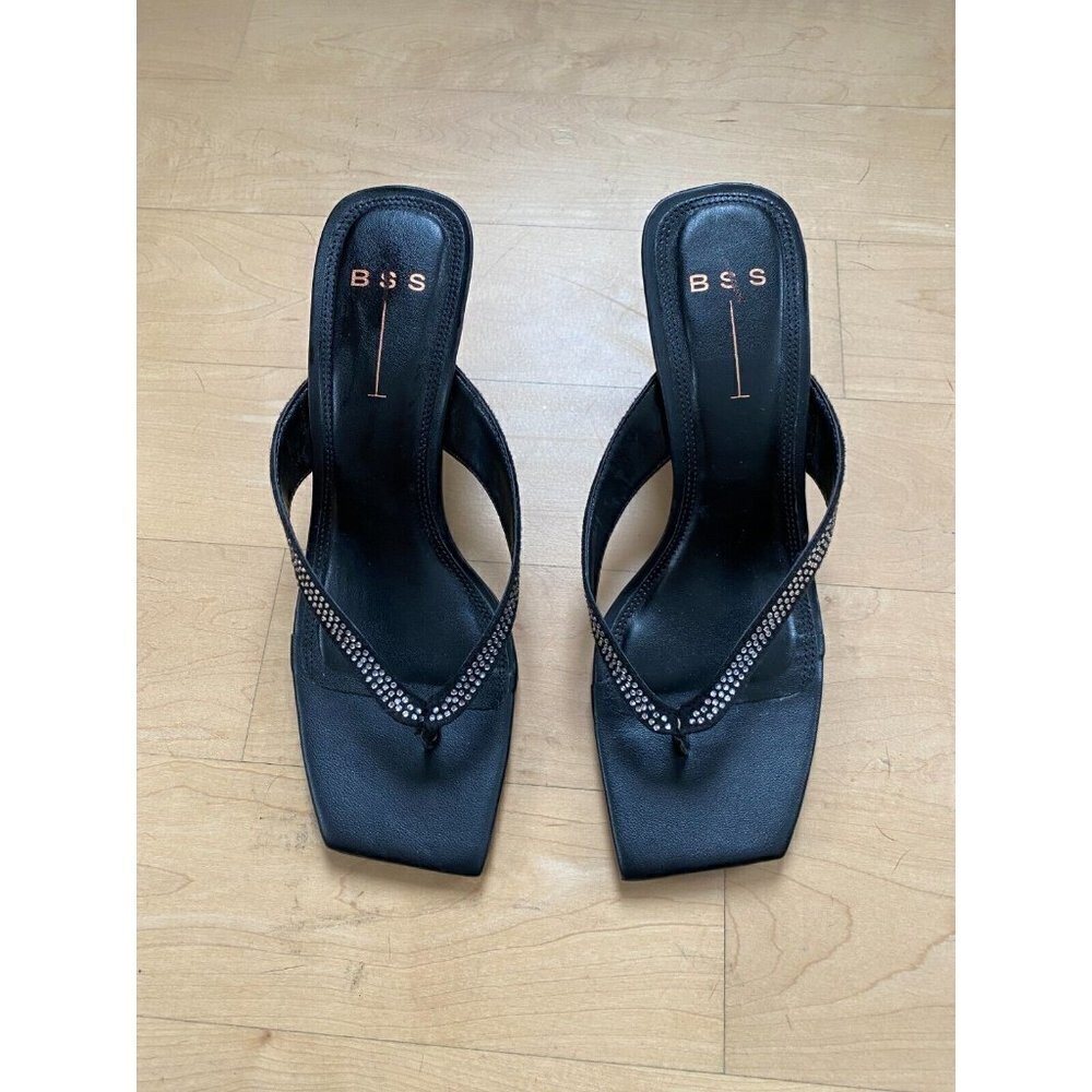 BLACK Suede Studio "Estelle" Sandals BNWOT Heels Women New Crytstals - Picture 2 of 9